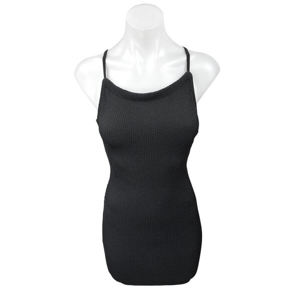 Urban Outfitters Black Sleeveless Rib Knitted Cami Camisole Mini Tank Dress XS - Picture 1 of 5
